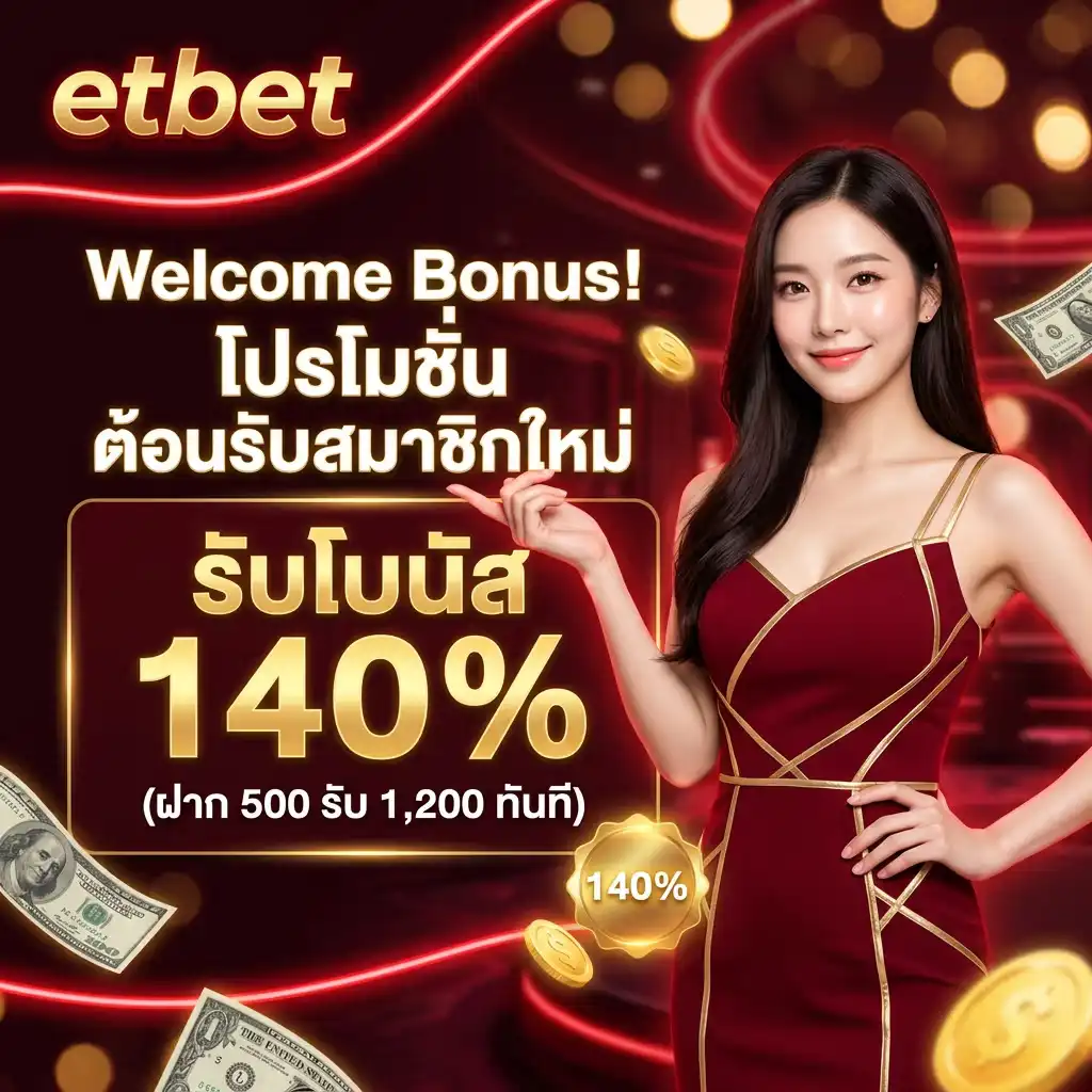 1. Welcome Bonus! โปรโมชั่น ต้อนรับสมาชิกใหม่ รับโบนัส 140% (ฝาก 500 รับ 1,200 ทันที)